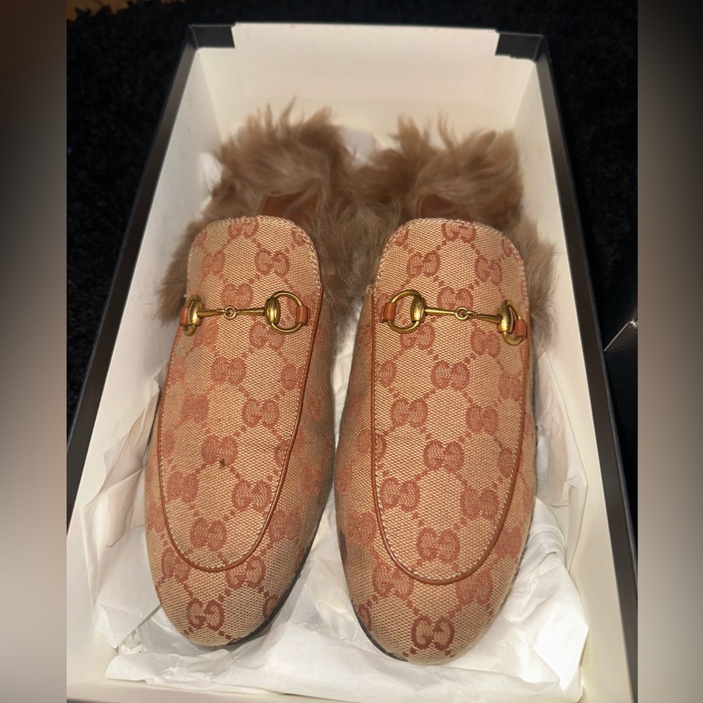 Gucci Princetown GG Canvas Slipper w/ Sherling